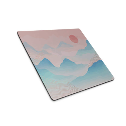 Pastel Mountain Landscape Mouse Pad - Mountain Pink Blue Teal Desk Mat Modern Abstract - Calm Minimalist Digital Art