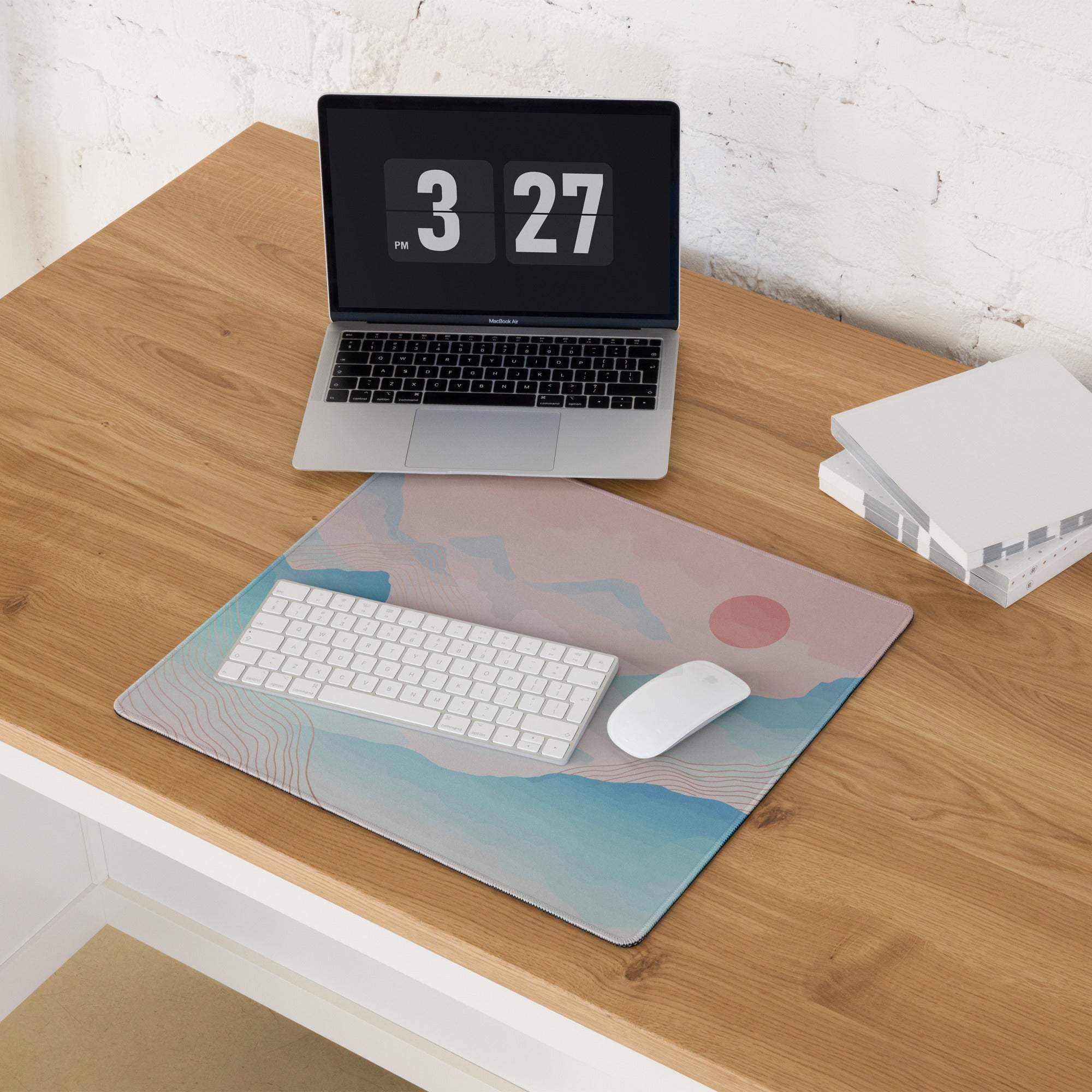 Pastel Mountain Landscape Mouse Pad - Mountain Pink Blue Teal Desk Mat Modern Abstract - Calm Minimalist Digital Art