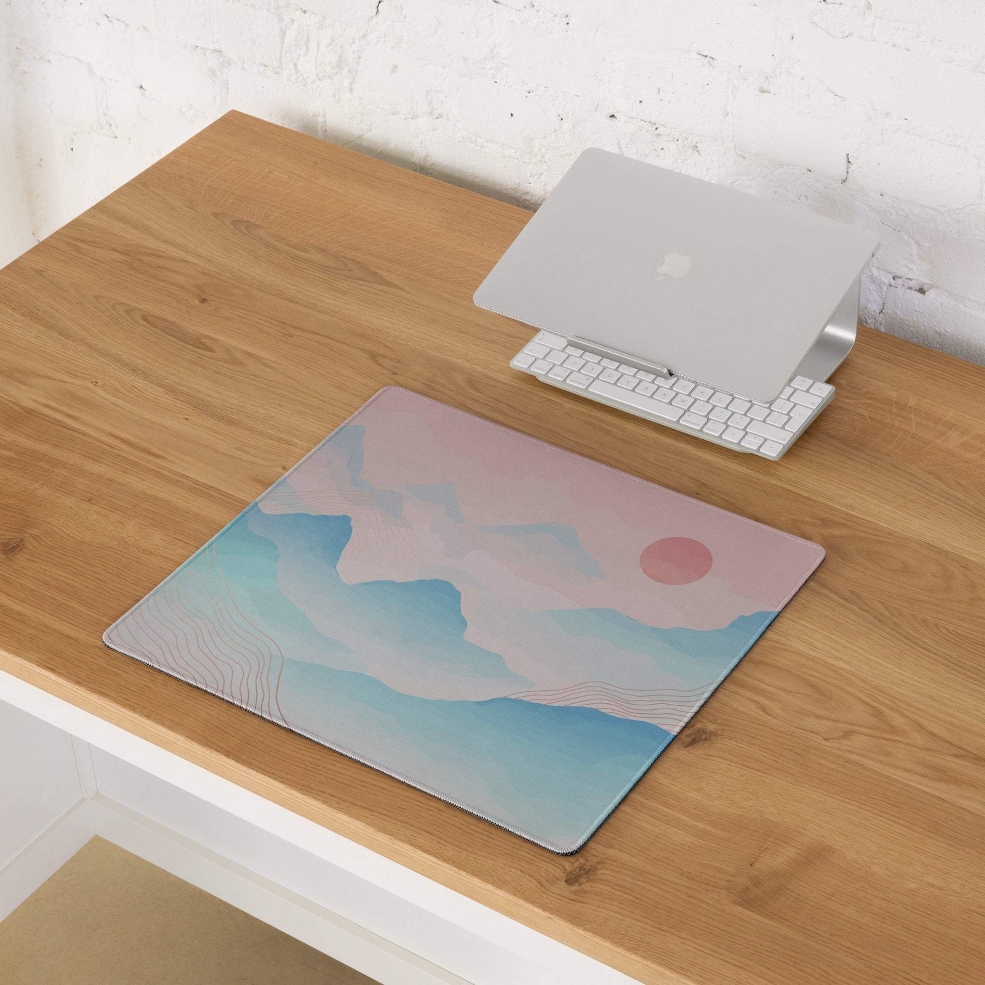 Pastel Mountain Landscape Mouse Pad - Mountain Pink Blue Teal Desk Mat Modern Abstract - Calm Minimalist Digital Art