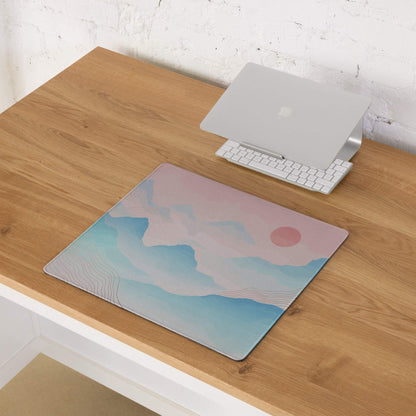 Pastel Mountain Landscape Mouse Pad - Mountain Pink Blue Teal Desk Mat Modern Abstract - Calm Minimalist Digital Art
