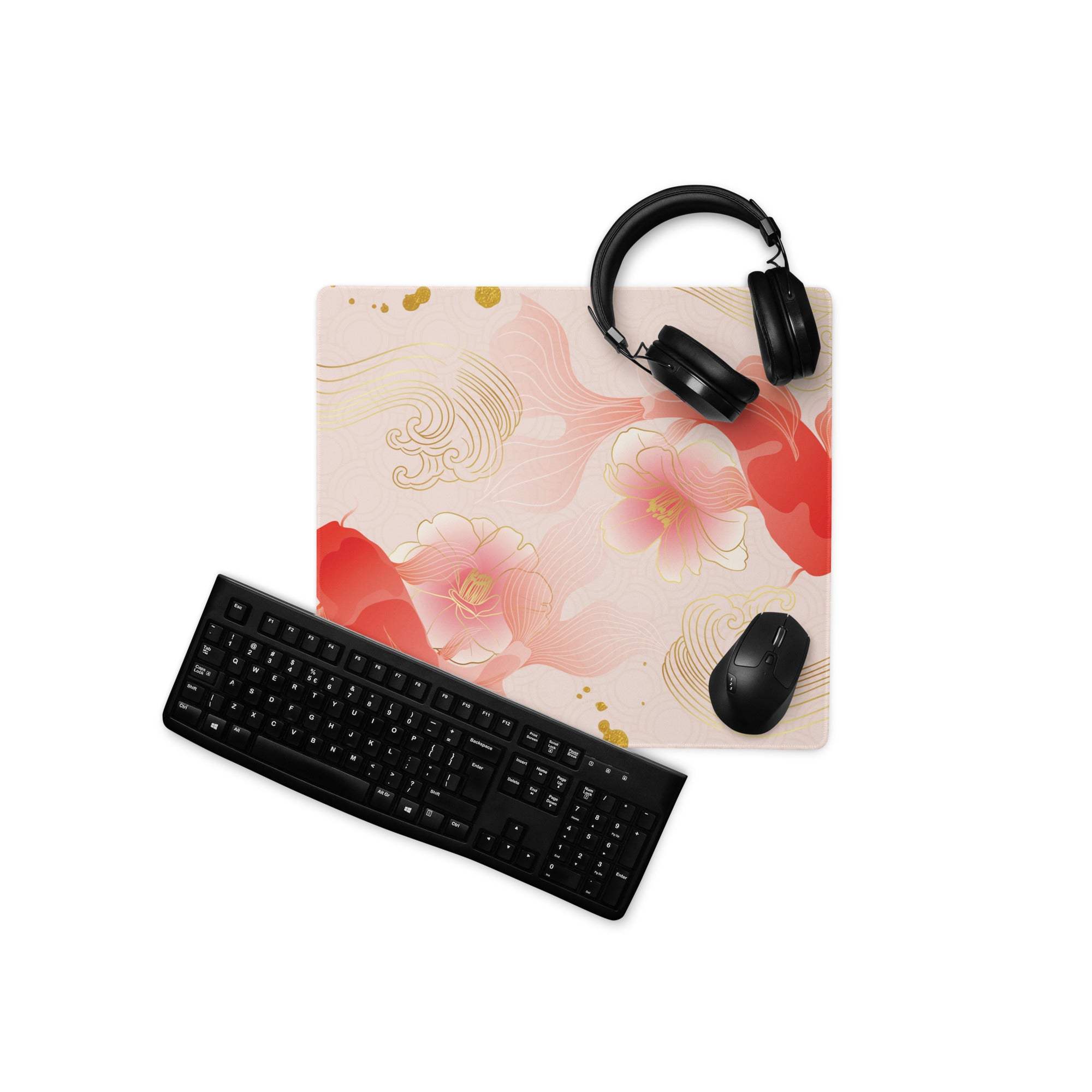 Blush Floral Gaming Mouse Pad - Gaming Mouse Pad, Blush Pink, Gold Accent, Elegant Mood, Modern Decor, Non Slip