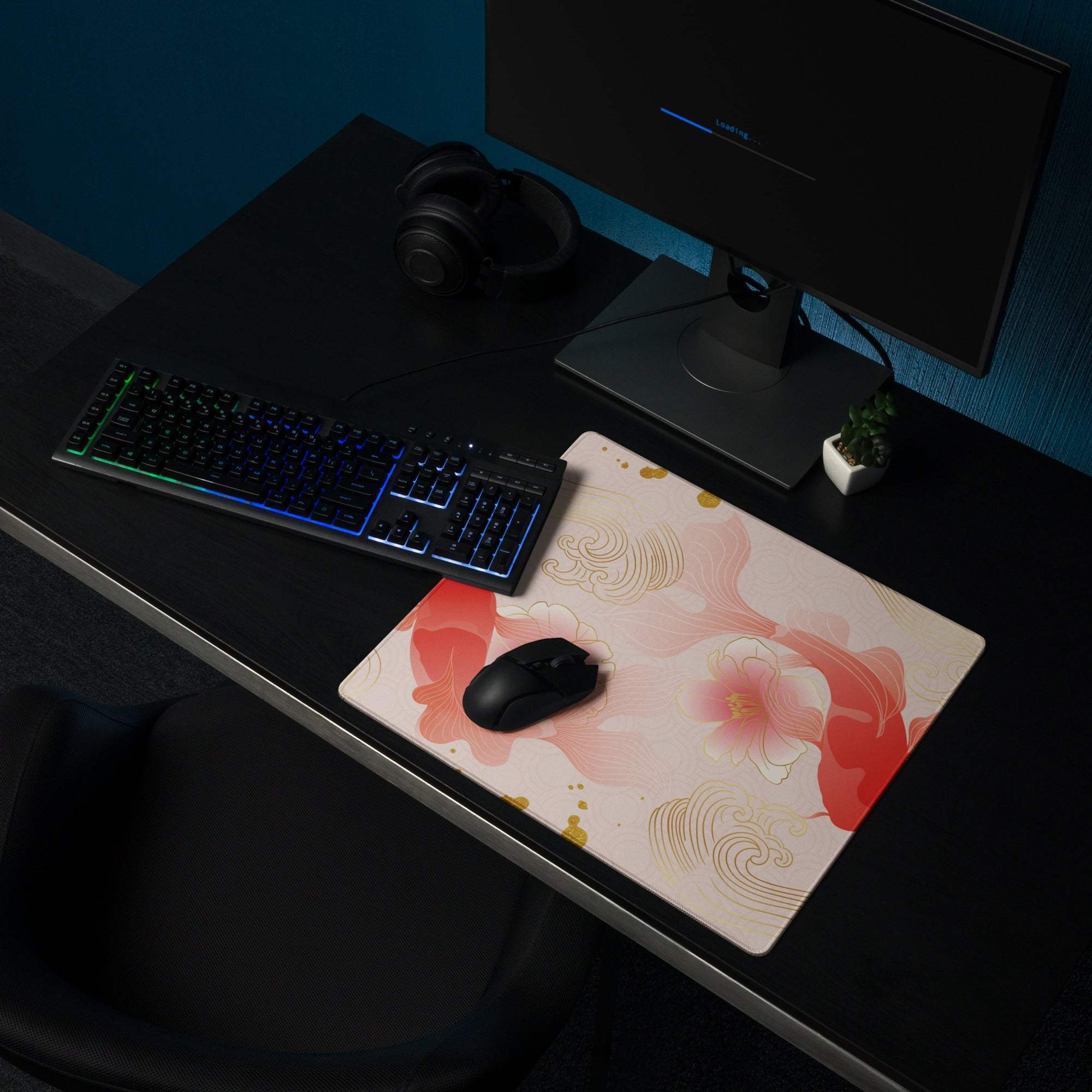 Blush Floral Gaming Mouse Pad - Gaming Mouse Pad, Blush Pink, Gold Accent, Elegant Mood, Modern Decor, Non Slip