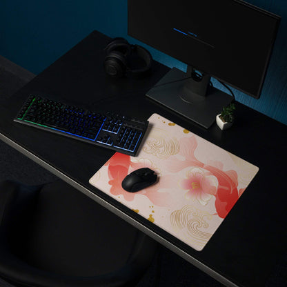 Blush Floral Gaming Mouse Pad - Gaming Mouse Pad, Blush Pink, Gold Accent, Elegant Mood, Modern Decor, Non Slip