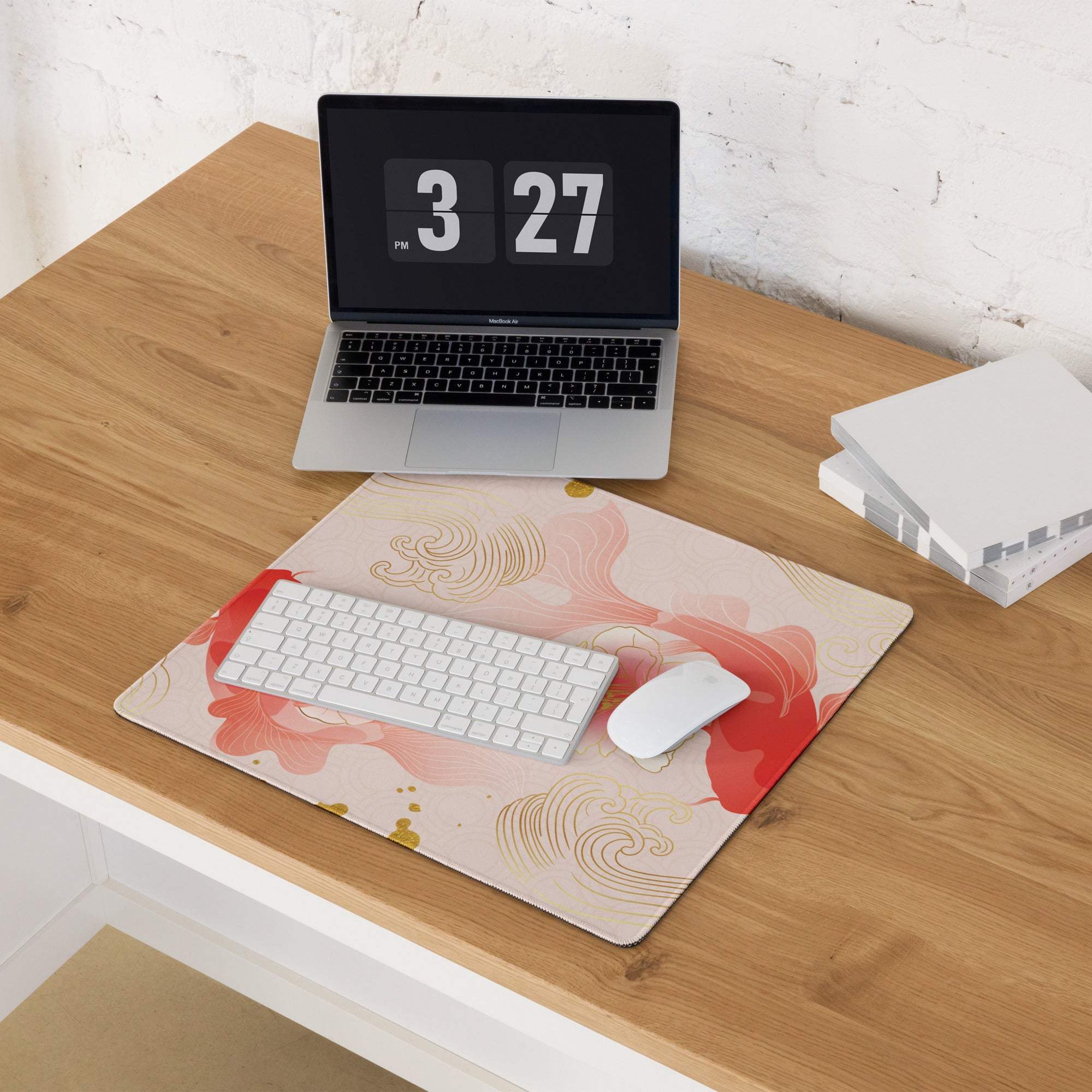 Blush Floral Gaming Mouse Pad - Gaming Mouse Pad, Blush Pink, Gold Accent, Elegant Mood, Modern Decor, Non Slip
