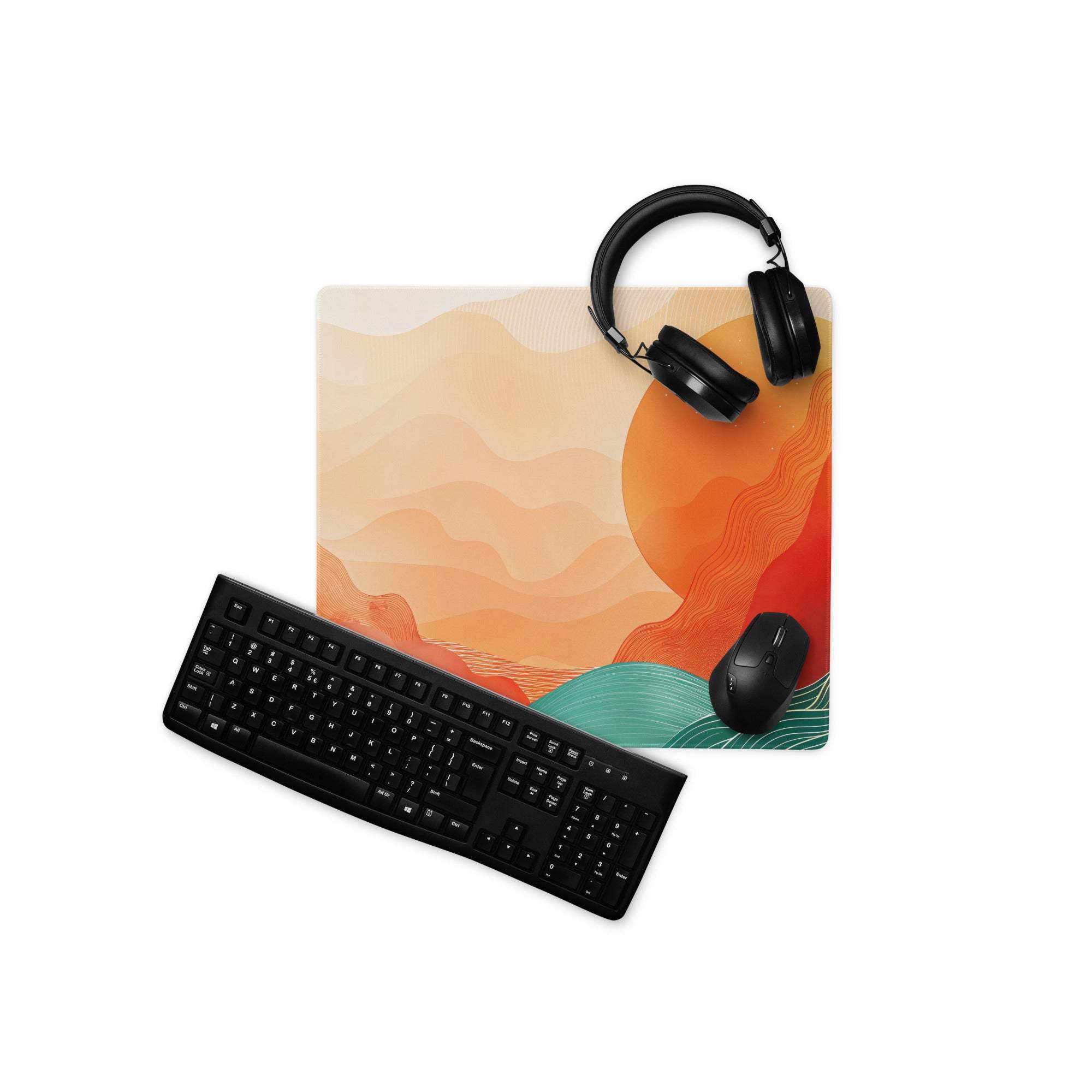 Sunset Wave Pro Gaming Pad - Gaming Mouse Pad Peach Orange Desk Modern Abstract - Warm Modern Gaming Setup Digital Art