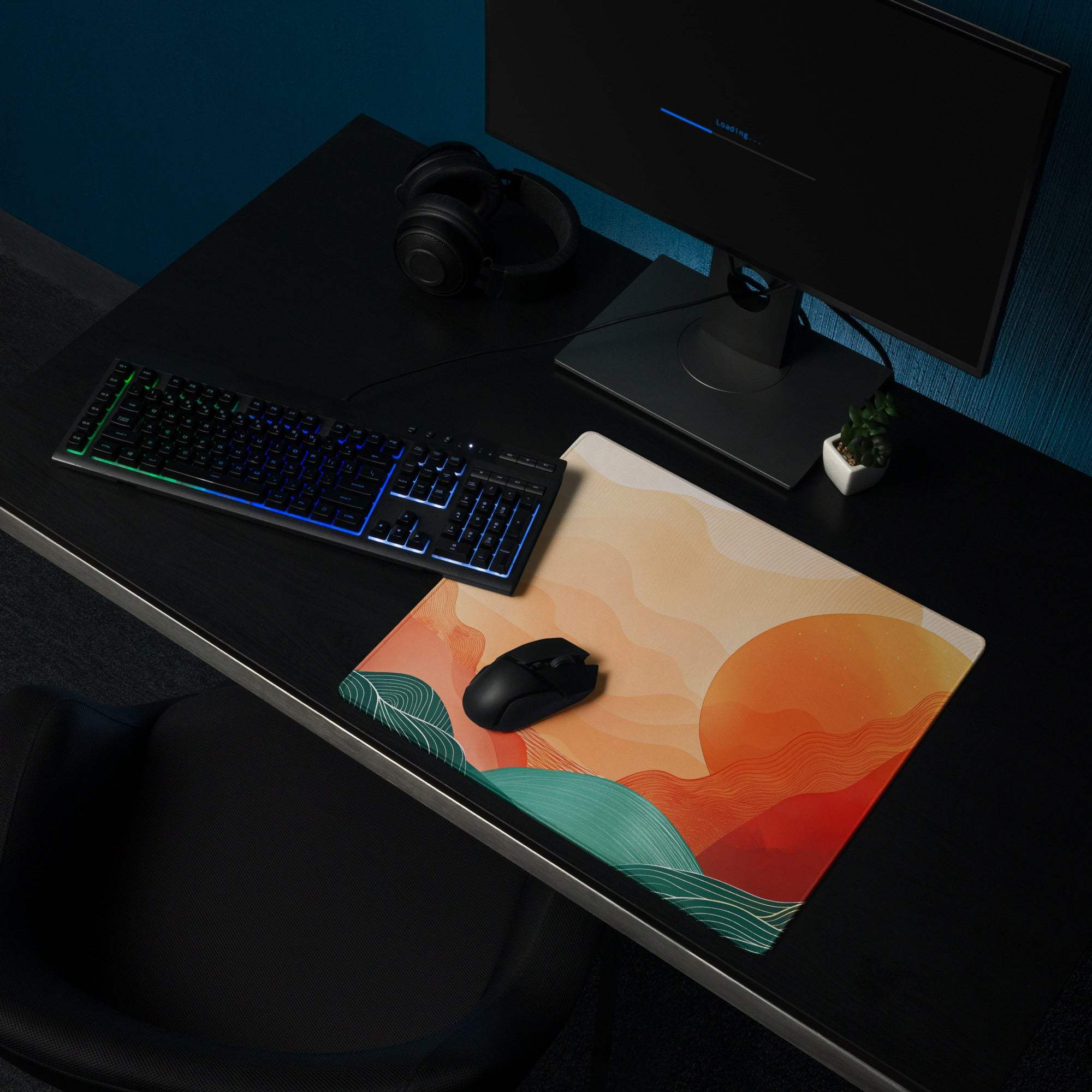Sunset Wave Pro Gaming Pad - Gaming Mouse Pad Peach Orange Desk Modern Abstract - Warm Modern Gaming Setup Digital Art