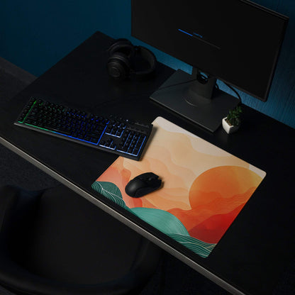 Sunset Wave Pro Gaming Pad - Gaming Mouse Pad Peach Orange Desk Modern Abstract - Warm Modern Gaming Setup Digital Art