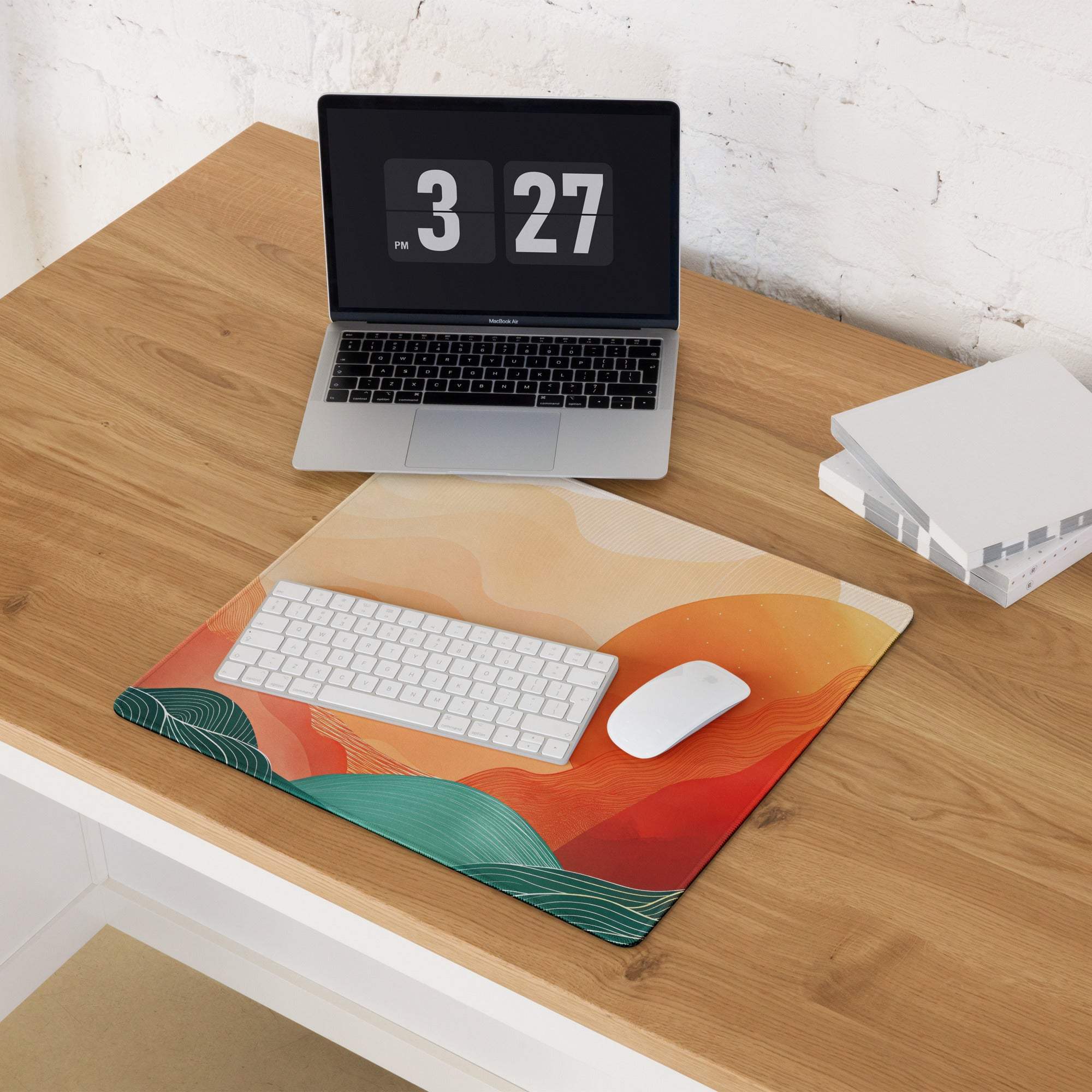 Sunset Wave Pro Gaming Pad - Gaming Mouse Pad Peach Orange Desk Modern Abstract - Warm Modern Gaming Setup Digital Art
