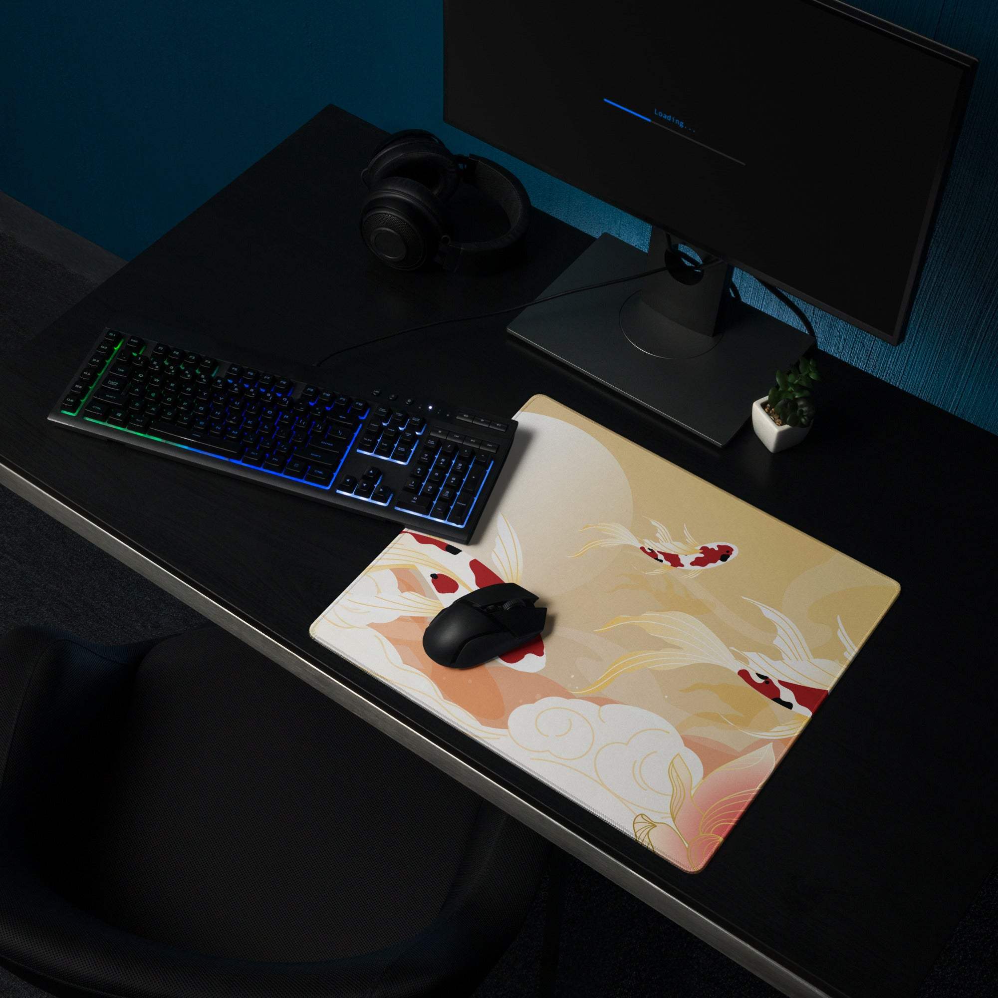 Koi Fish Serenity Desk Pad - Koi Fish Gold Peach Desk Pad Japanese Style Serene Mood Japanese Inspired Decor Koi Mouse Pad