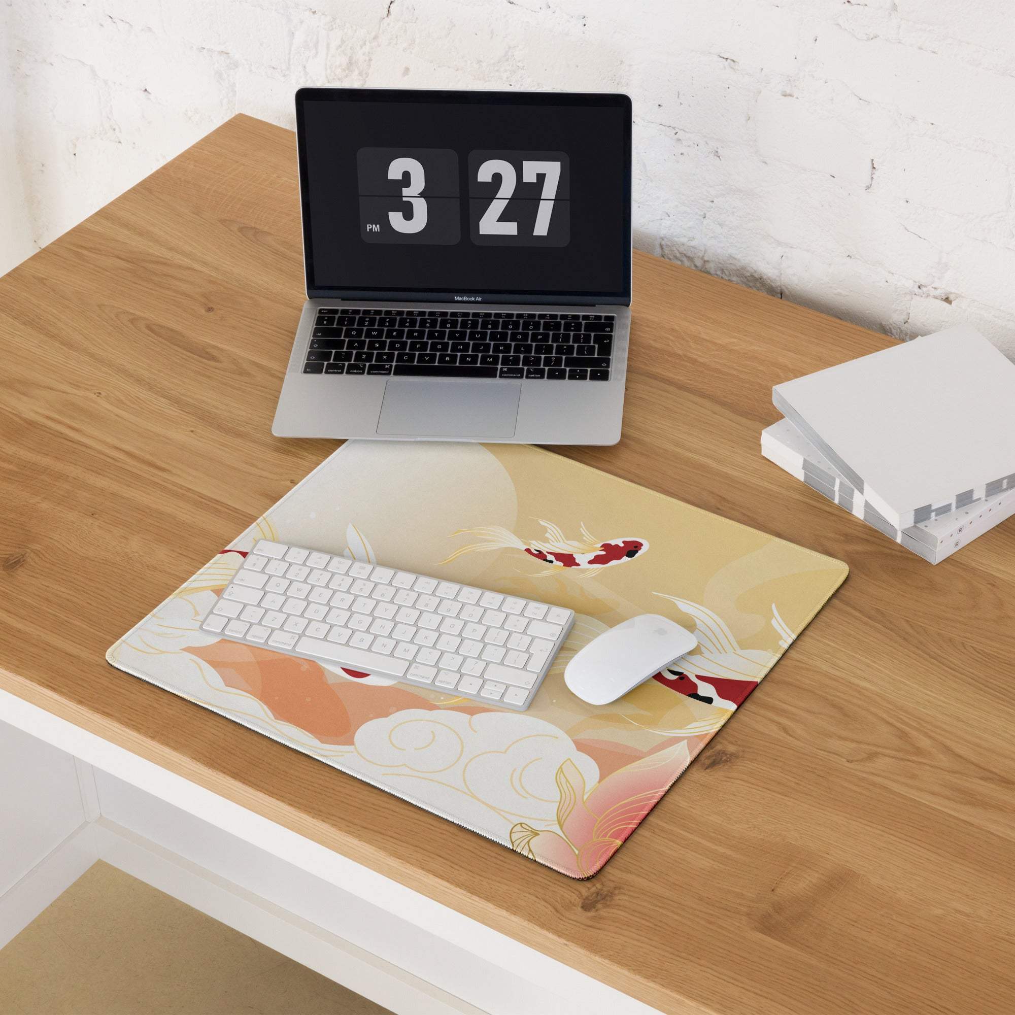 Koi Fish Serenity Desk Pad - Koi Fish Gold Peach Desk Pad Japanese Style Serene Mood Japanese Inspired Decor Koi Mouse Pad