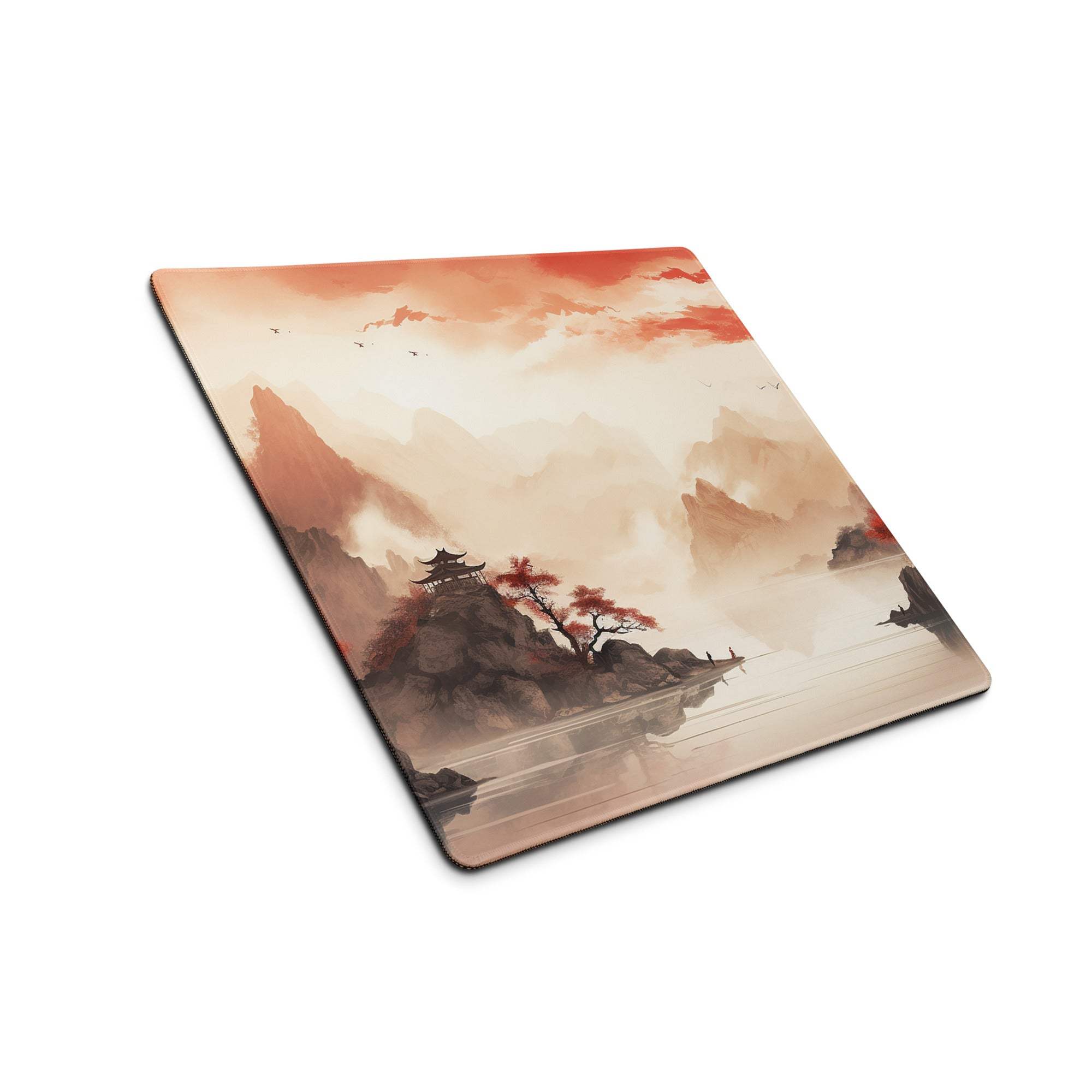 Autumn Mountain Landscape Mouse Pad - Autumn Mountain Landscape Orange Red Gaming Desk Ink Warm Mood Zen Desk Mat Digital