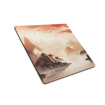 Autumn Mountain Landscape Mouse Pad - Autumn Mountain Landscape Orange Red Gaming Desk Ink Warm Mood Zen Desk Mat Digital