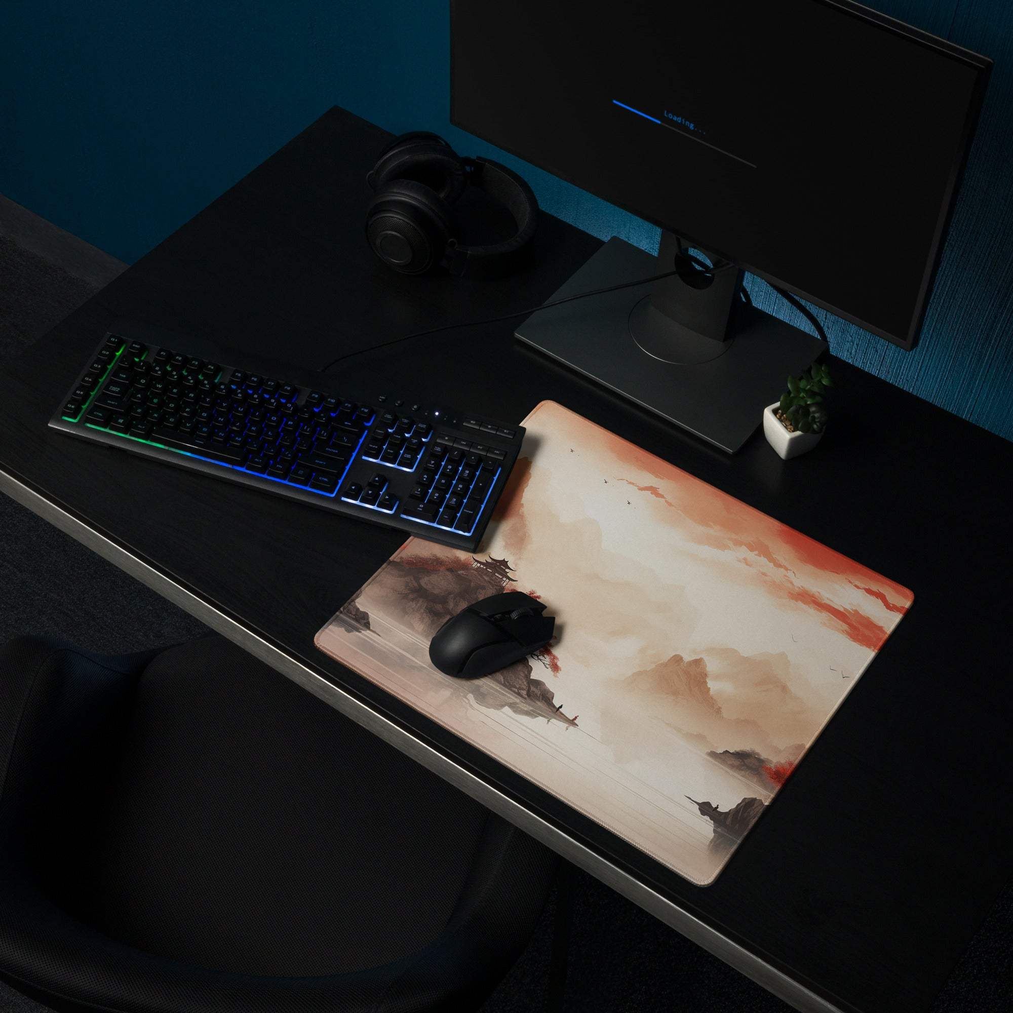 Autumn Mountain Landscape Mouse Pad - Autumn Mountain Landscape Orange Red Gaming Desk Ink Warm Mood Zen Desk Mat Digital
