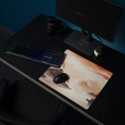 Autumn Mountain Landscape Mouse Pad - Autumn Mountain Landscape Orange Red Gaming Desk Ink Warm Mood Zen Desk Mat Digital