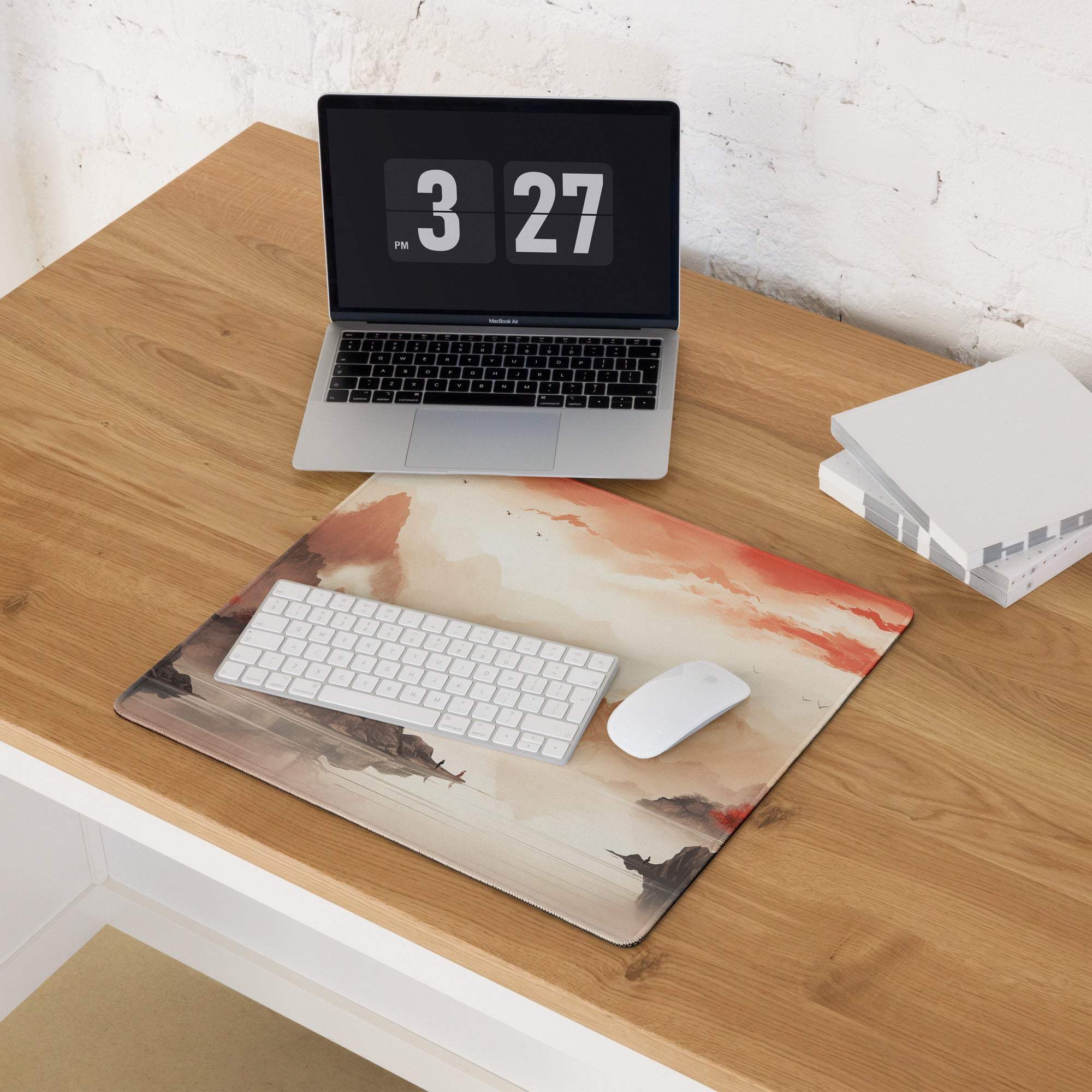 Autumn Mountain Landscape Mouse Pad - Autumn Mountain Landscape Orange Red Gaming Desk Ink Warm Mood Zen Desk Mat Digital