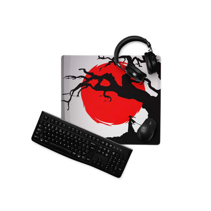 Crimson Moon Tree Gaming Pad - Gaming Mouse Pad Crimson Red Black Silhouette Art - Dramatic Mood Anime Inspired
