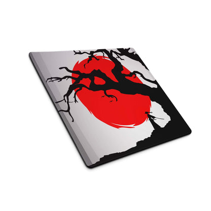 Crimson Moon Tree Gaming Pad - Gaming Mouse Pad Crimson Red Black Silhouette Art - Dramatic Mood Anime Inspired