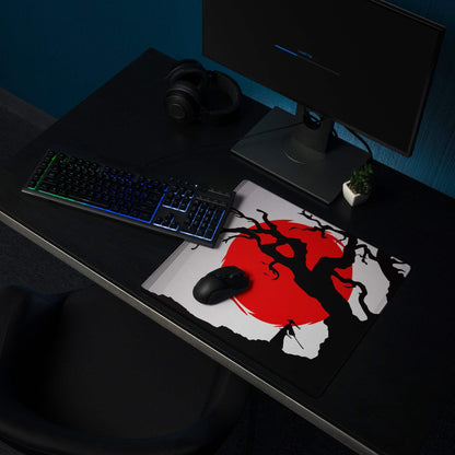 Crimson Moon Tree Gaming Pad - Gaming Mouse Pad Crimson Red Black Silhouette Art - Dramatic Mood Anime Inspired