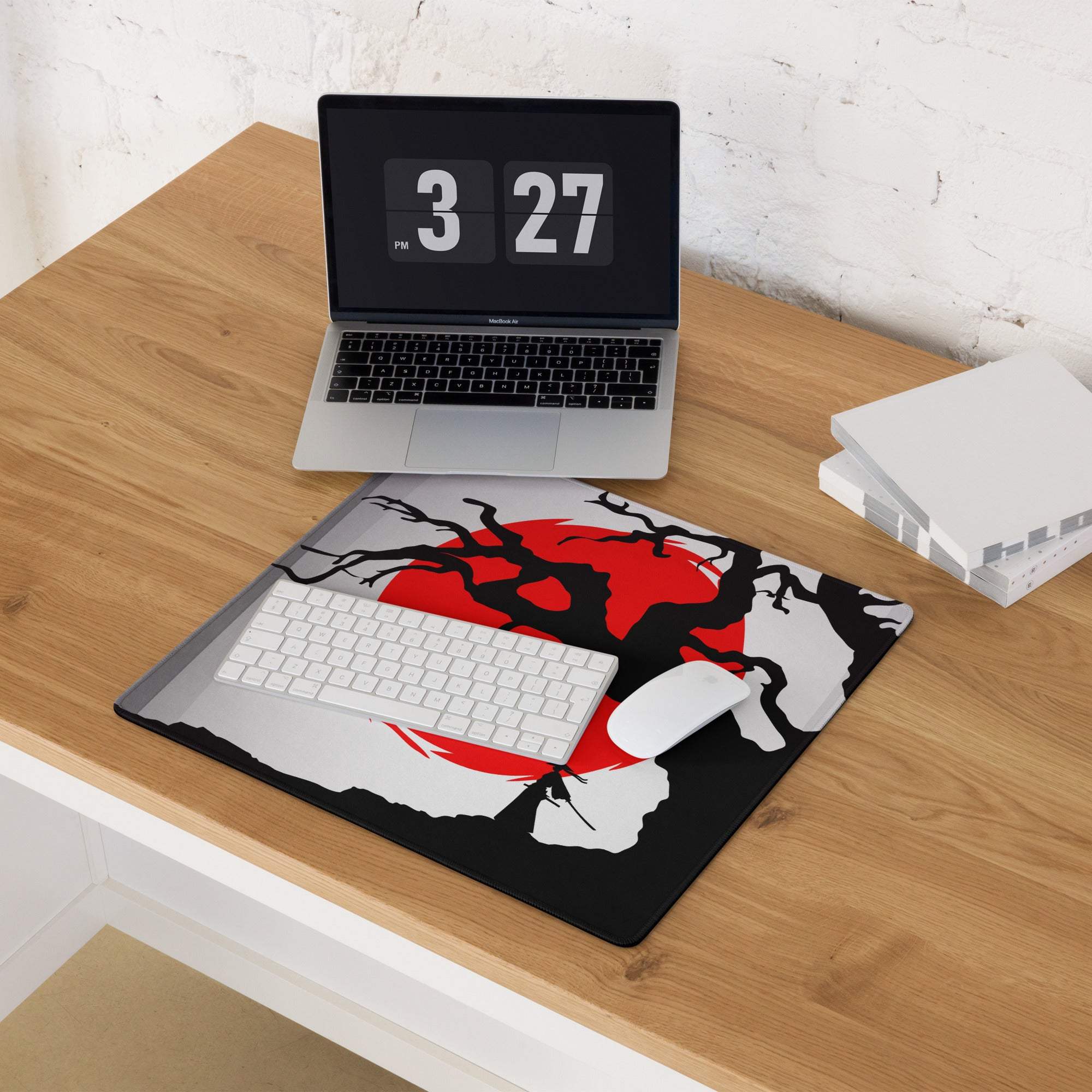 Crimson Moon Tree Gaming Pad - Gaming Mouse Pad Crimson Red Black Silhouette Art - Dramatic Mood Anime Inspired