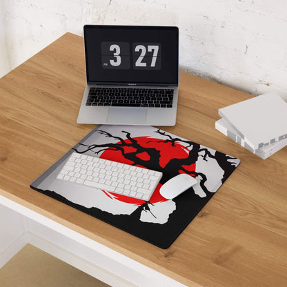 Crimson Moon Tree Gaming Pad - Gaming Mouse Pad Crimson Red Black Silhouette Art - Dramatic Mood Anime Inspired