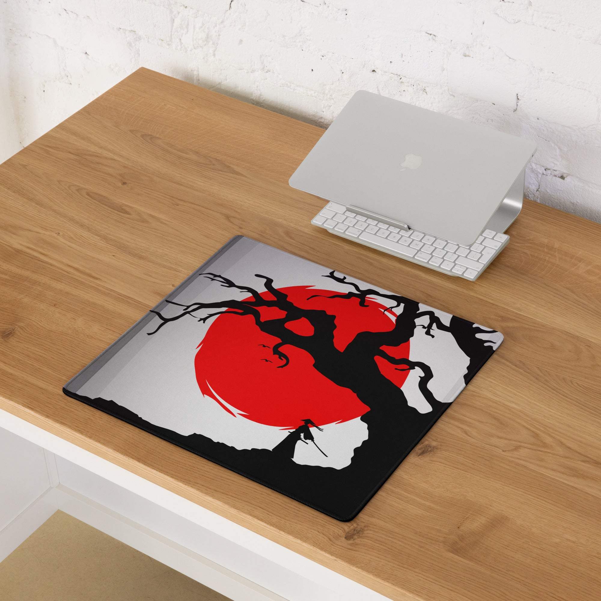Crimson Moon Tree Gaming Pad - Gaming Mouse Pad Crimson Red Black Silhouette Art - Dramatic Mood Anime Inspired