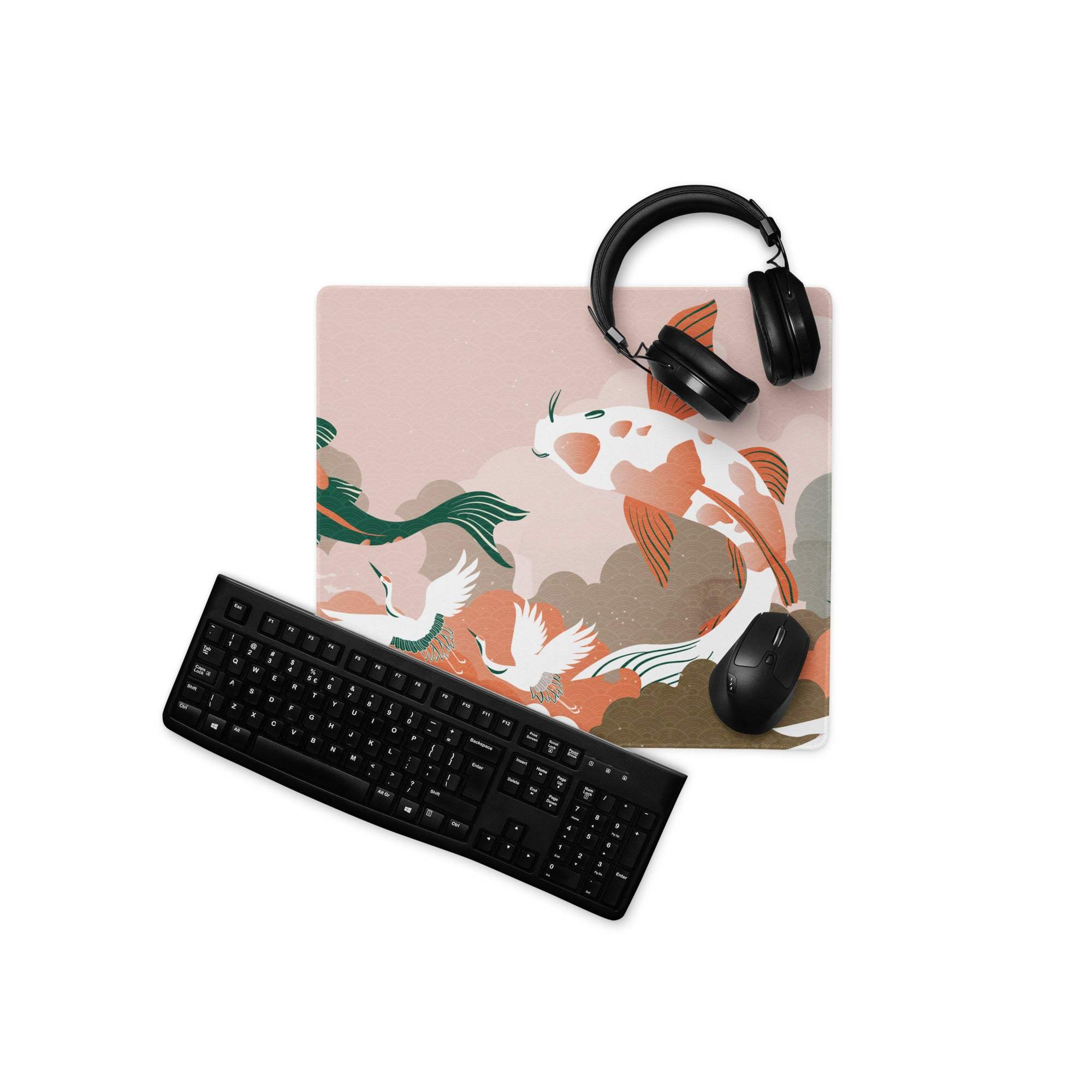 Koi Wave Large Gaming Mouse Pad - Mouse Pad Pink Koi Desk Setup Japanese Art Calm Mood Modern Decor Gaming Desk Mat