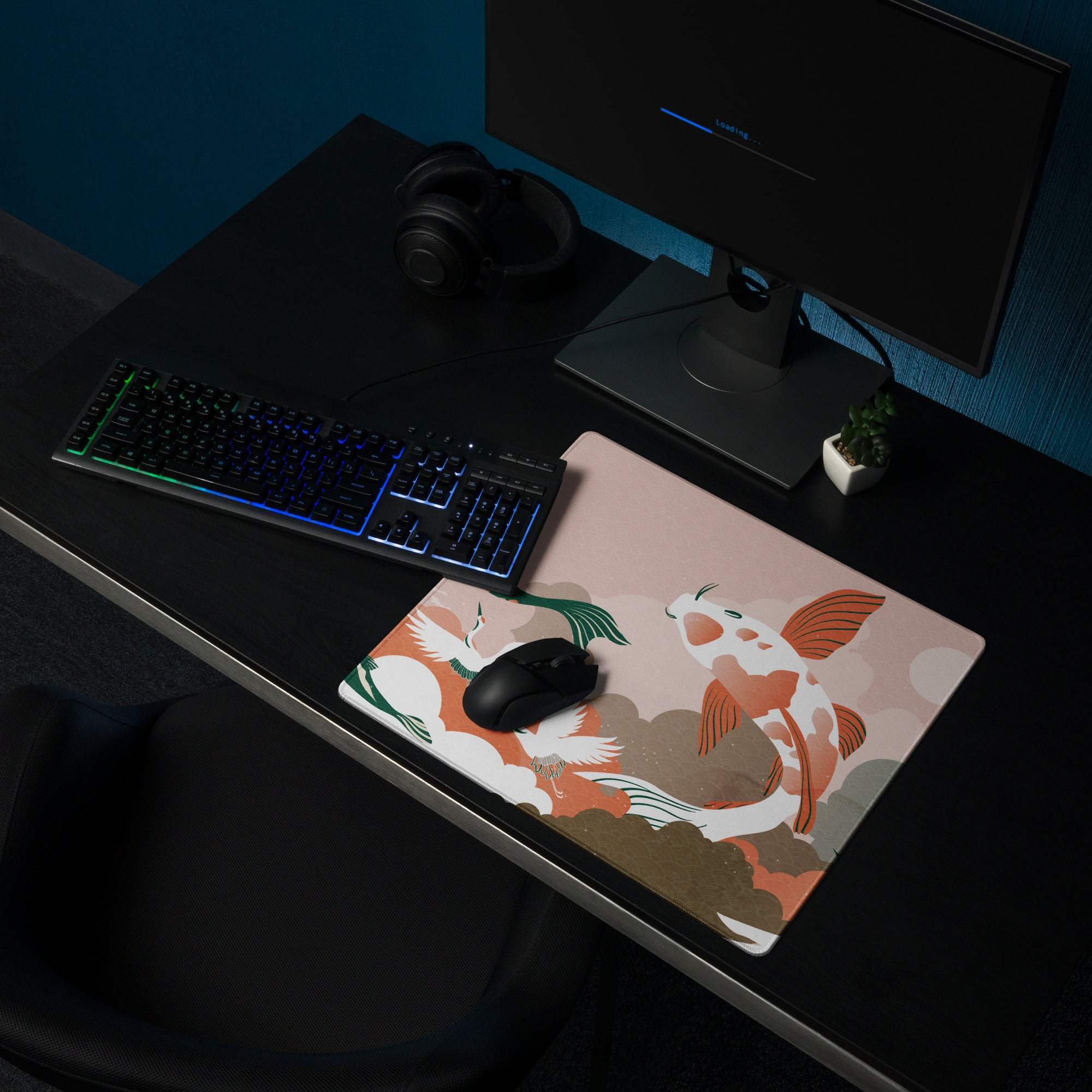 Koi Wave Large Gaming Mouse Pad - Mouse Pad Pink Koi Desk Setup Japanese Art Calm Mood Modern Decor Gaming Desk Mat