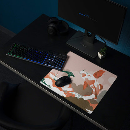 Koi Wave Large Gaming Mouse Pad - Mouse Pad Pink Koi Desk Setup Japanese Art Calm Mood Modern Decor Gaming Desk Mat