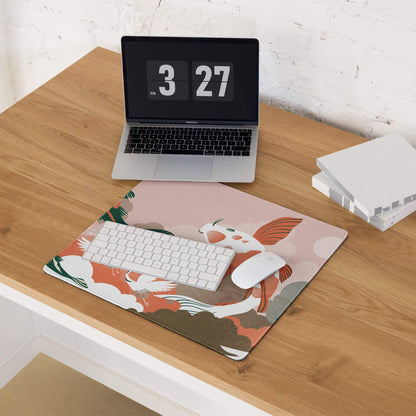 Koi Wave Large Gaming Mouse Pad - Mouse Pad Pink Koi Desk Setup Japanese Art Calm Mood Modern Decor Gaming Desk Mat