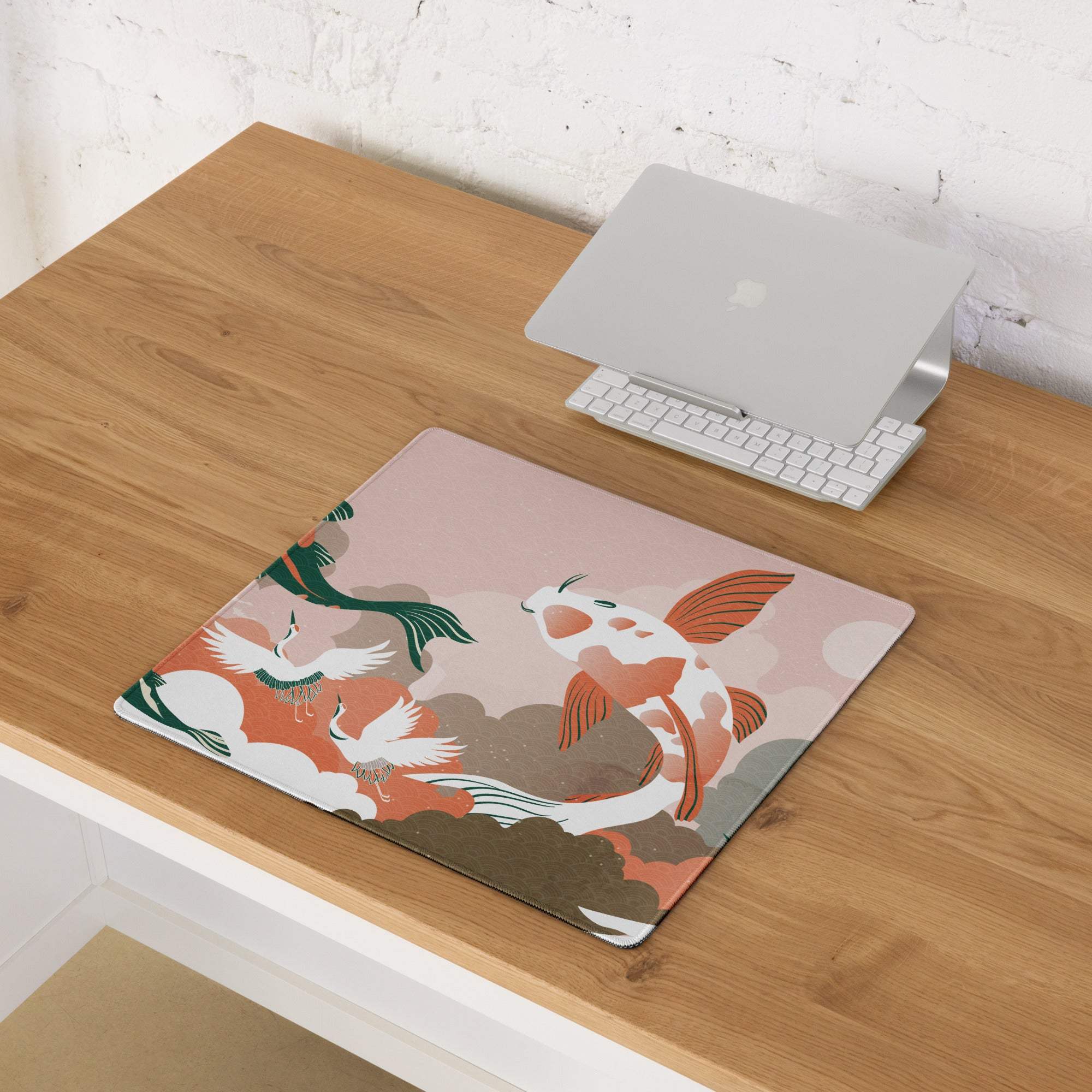 Koi Wave Large Gaming Mouse Pad - Mouse Pad Pink Koi Desk Setup Japanese Art Calm Mood Modern Decor Gaming Desk Mat