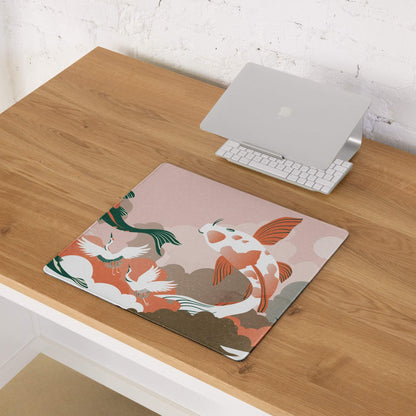Koi Wave Large Gaming Mouse Pad - Mouse Pad Pink Koi Desk Setup Japanese Art Calm Mood Modern Decor Gaming Desk Mat