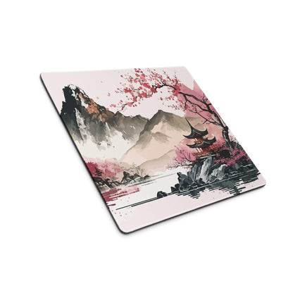 Cherry Blossom Mountain Desk Pad - Mountain Cherry Blossom Pink Desk Pad Zen Calm Vibe Minimalist Asian Decor Gaming Pad