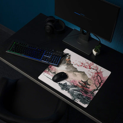 Cherry Blossom Mountain Desk Pad - Mountain Cherry Blossom Pink Desk Pad Zen Calm Vibe Minimalist Asian Decor Gaming Pad