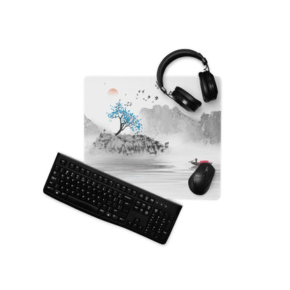 Serene Landscape Watercolor Mouse Pad - Landscape Mouse Pad Gray Blue Desk Watercolor Calm Zen Minimalist Desk Accessory