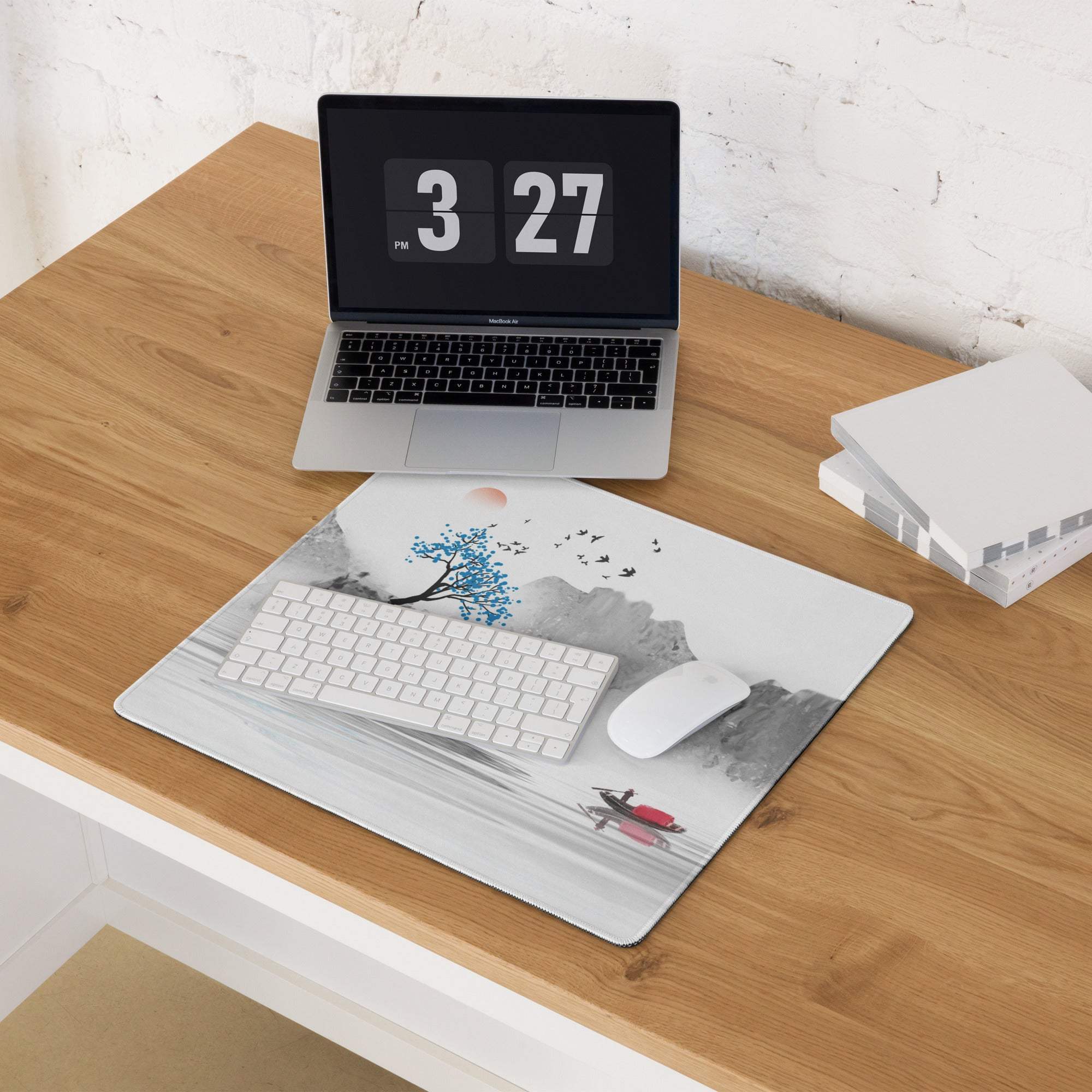Serene Landscape Watercolor Mouse Pad - Landscape Mouse Pad Gray Blue Desk Watercolor Calm Zen Minimalist Desk Accessory
