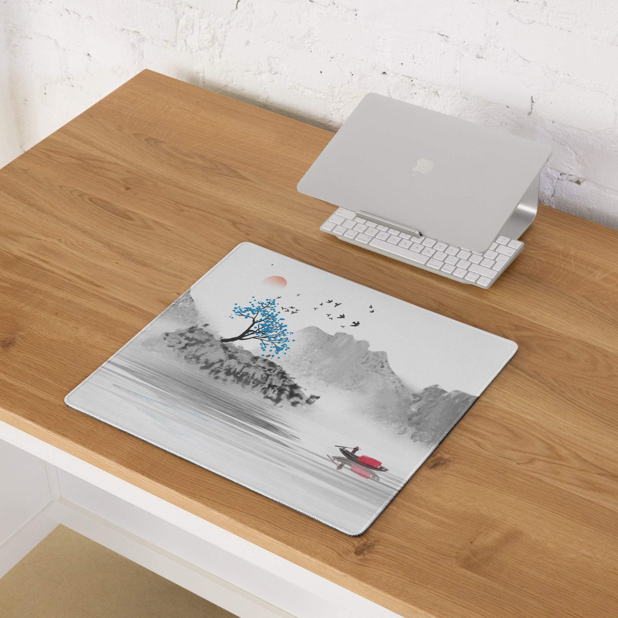 Serene Landscape Watercolor Mouse Pad - Landscape Mouse Pad Gray Blue Desk Watercolor Calm Zen Minimalist Desk Accessory