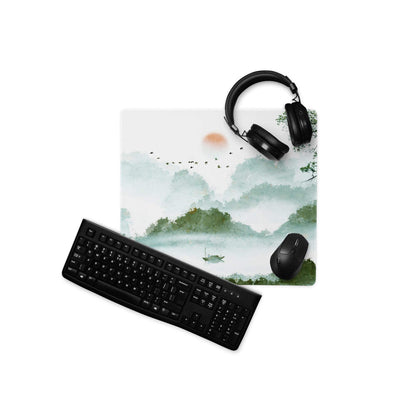 Verdant Mist Landscape Gaming Pad - Gaming Mouse Pad Green Blue Watercolor Calm Mood Nature Decor Desk Mat Watercolor
