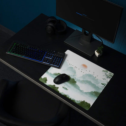 Verdant Mist Landscape Gaming Pad - Gaming Mouse Pad Green Blue Watercolor Calm Mood Nature Decor Desk Mat Watercolor