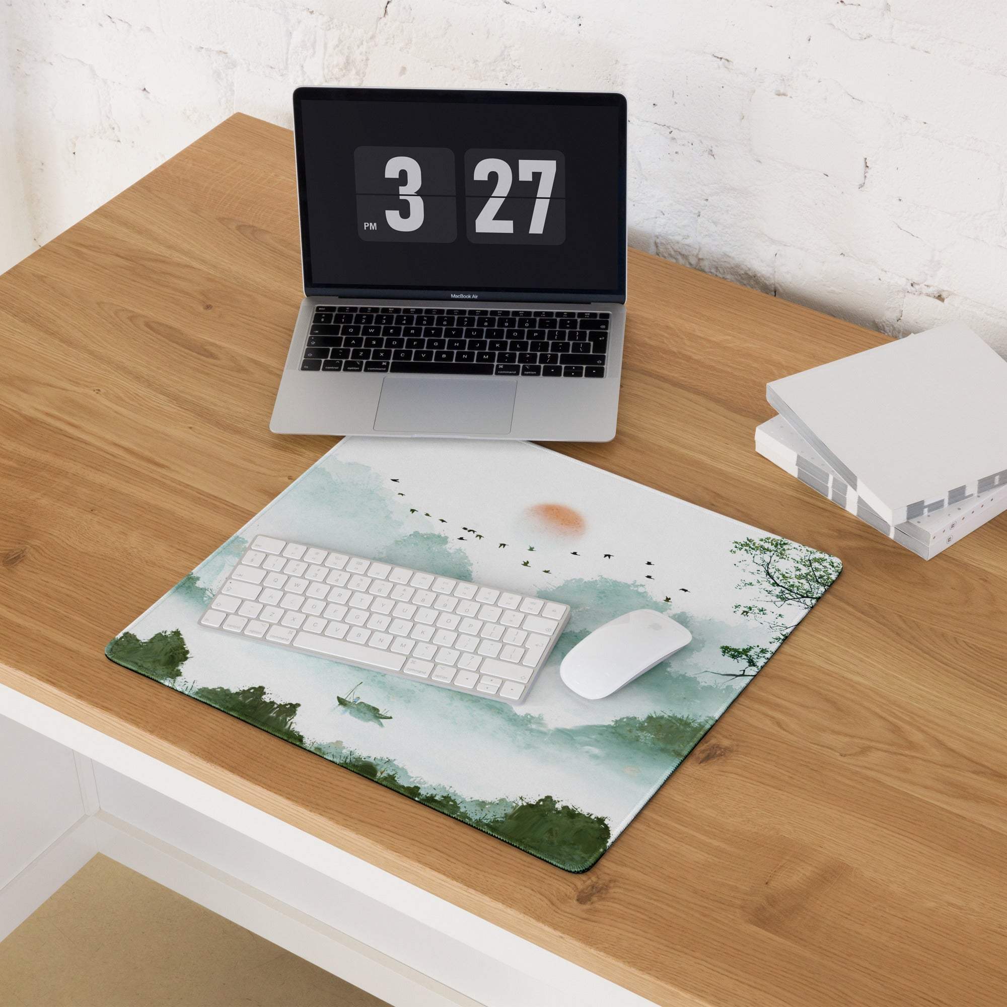 Verdant Mist Landscape Gaming Pad - Gaming Mouse Pad Green Blue Watercolor Calm Mood Nature Decor Desk Mat Watercolor