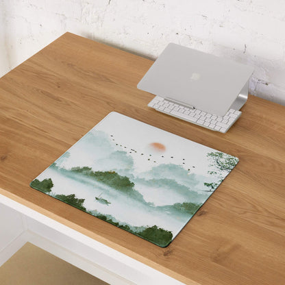 Verdant Mist Landscape Gaming Pad - Gaming Mouse Pad Green Blue Watercolor Calm Mood Nature Decor Desk Mat Watercolor