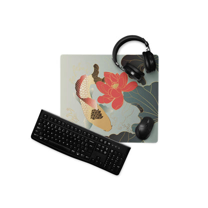 Koi Floral Gaming Mouse Pad - Gaming Mouse Pad Blue Gray Gold Desk Office Floral Koi Style Mood Calm Modern Decor Floral