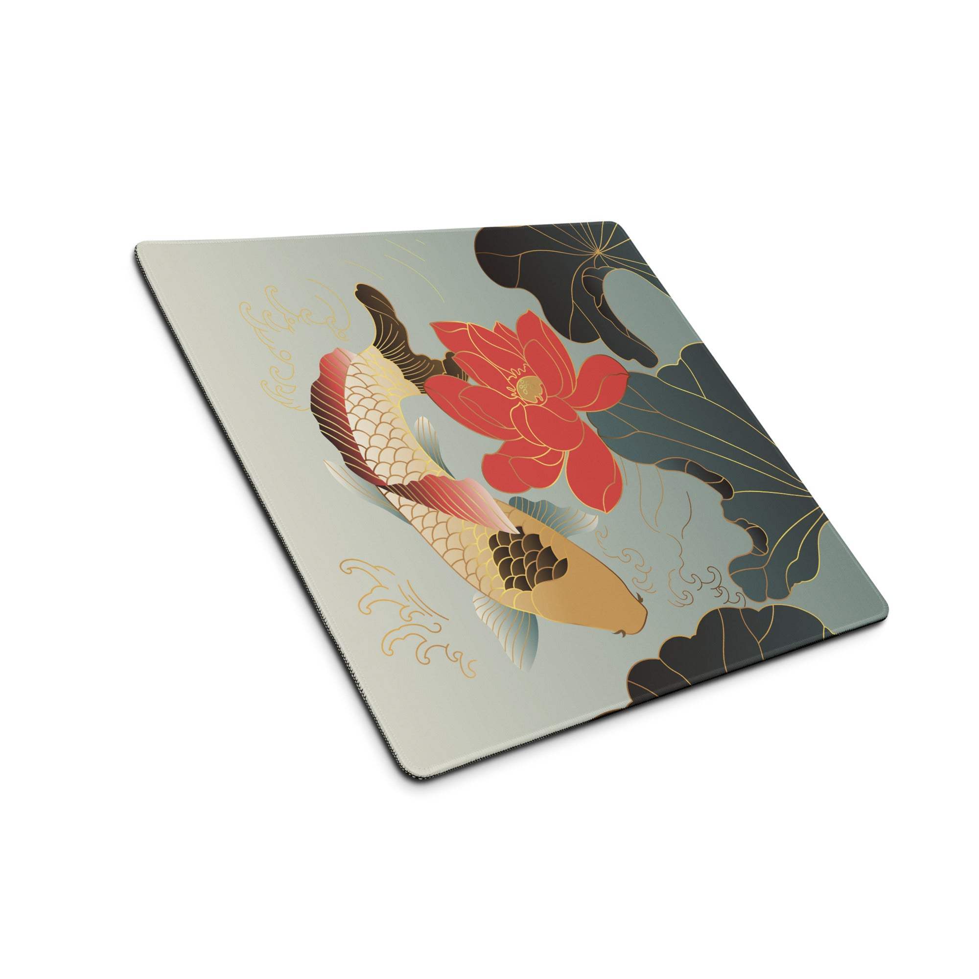 Koi Floral Gaming Mouse Pad - Gaming Mouse Pad Blue Gray Gold Desk Office Floral Koi Style Mood Calm Modern Decor Floral