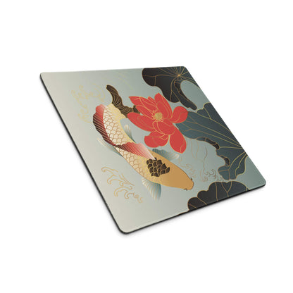 Koi Floral Gaming Mouse Pad - Gaming Mouse Pad Blue Gray Gold Desk Office Floral Koi Style Mood Calm Modern Decor Floral
