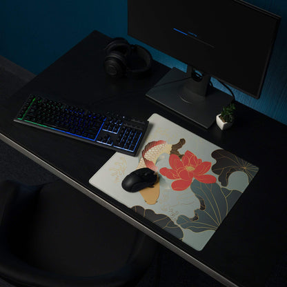 Koi Floral Gaming Mouse Pad - Gaming Mouse Pad Blue Gray Gold Desk Office Floral Koi Style Mood Calm Modern Decor Floral