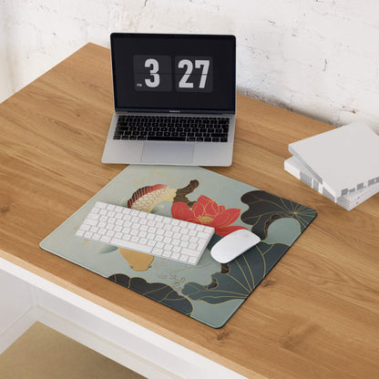 Koi Floral Gaming Mouse Pad - Gaming Mouse Pad Blue Gray Gold Desk Office Floral Koi Style Mood Calm Modern Decor Floral