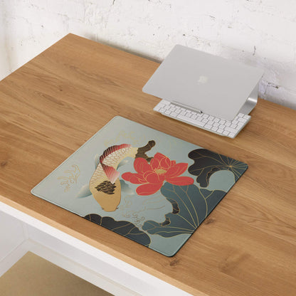 Koi Floral Gaming Mouse Pad - Gaming Mouse Pad Blue Gray Gold Desk Office Floral Koi Style Mood Calm Modern Decor Floral