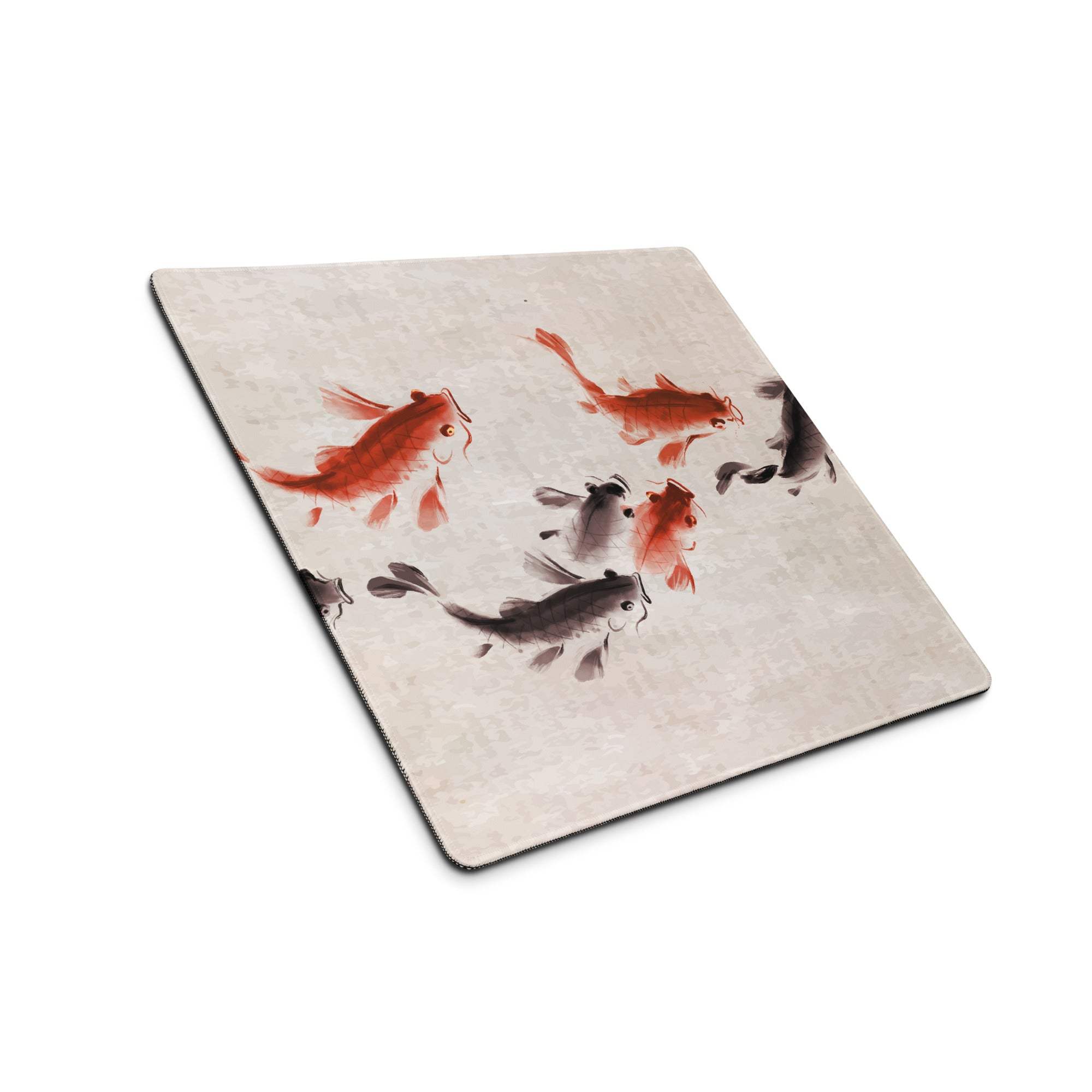 Koi Harmony Desk Mat - Koi Fish Beige Ink Wash Office Gaming Non-Slip Desk Mat - Calm Zen Mood Minimalist Japanese Decor