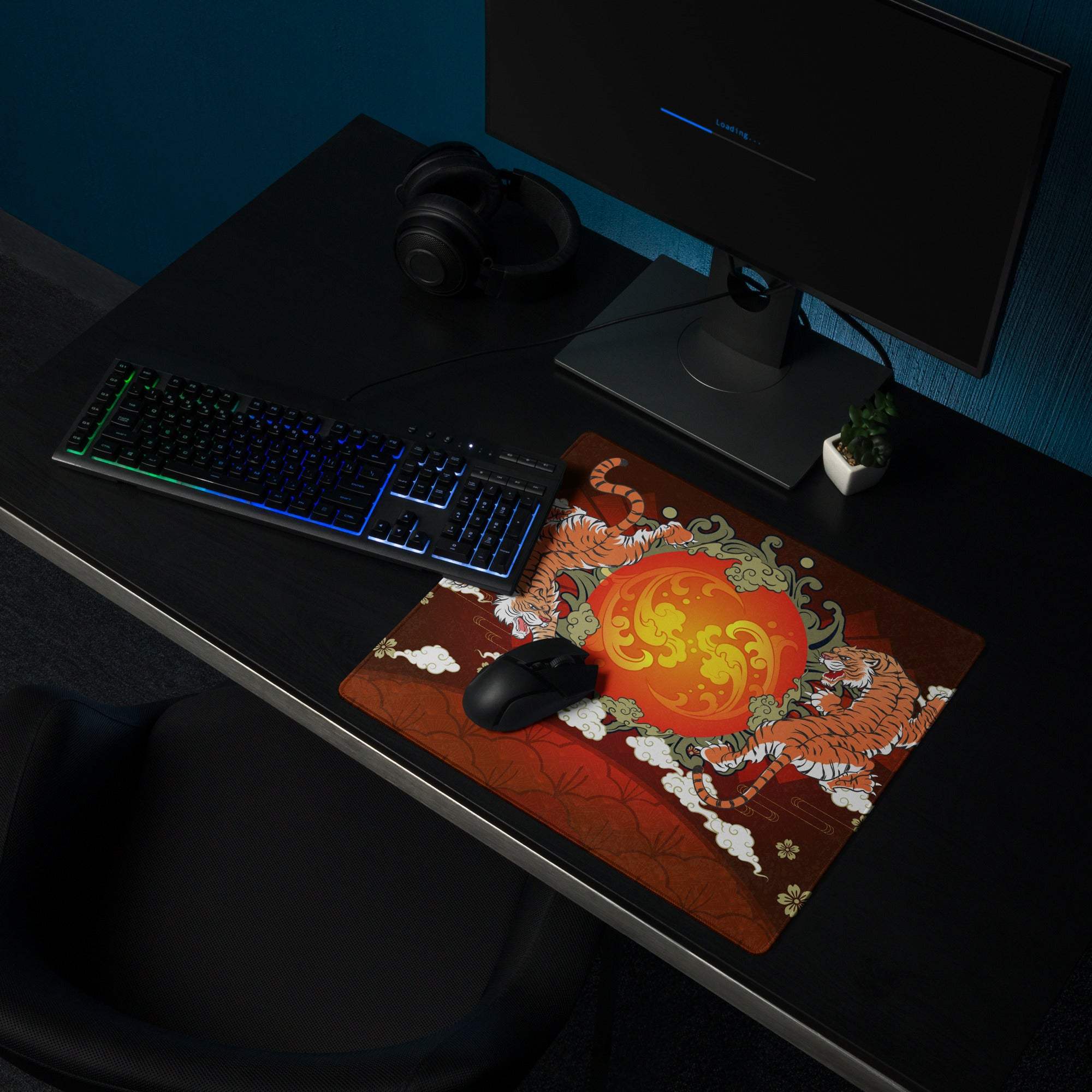 Tiger Sun Burst Gaming Mouse Pad - Tiger Sun Burst Orange Tigers Desk Ukiyoe Energetic Asian Inspired Gaming Mat Digital