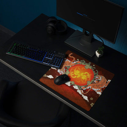 Tiger Sun Burst Gaming Mouse Pad - Tiger Sun Burst Orange Tigers Desk Ukiyoe Energetic Asian Inspired Gaming Mat Digital