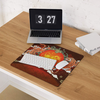 Tiger Sun Burst Gaming Mouse Pad - Tiger Sun Burst Orange Tigers Desk Ukiyoe Energetic Asian Inspired Gaming Mat Digital